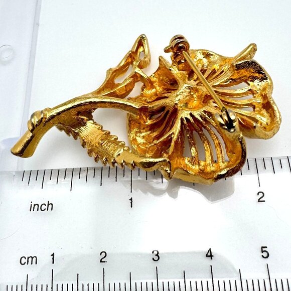 Vintage Signed Lisner Brooch Pin Gold Tone & Faux Pearl Flower  2.5” Jewelry - Picture 3 of 8